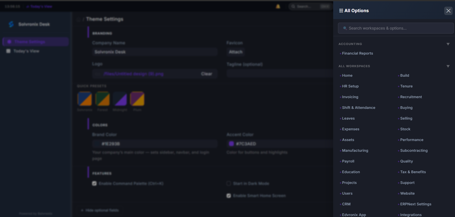 All Options Panel — Workspace Navigator